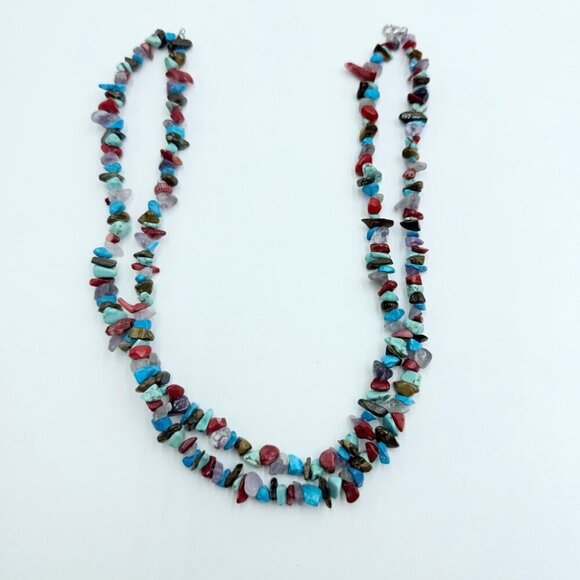 Vtg Southwestern Silver 925 Turquoise Nugget Gemstone Multi Strands Necklace - Picture 12 of 13